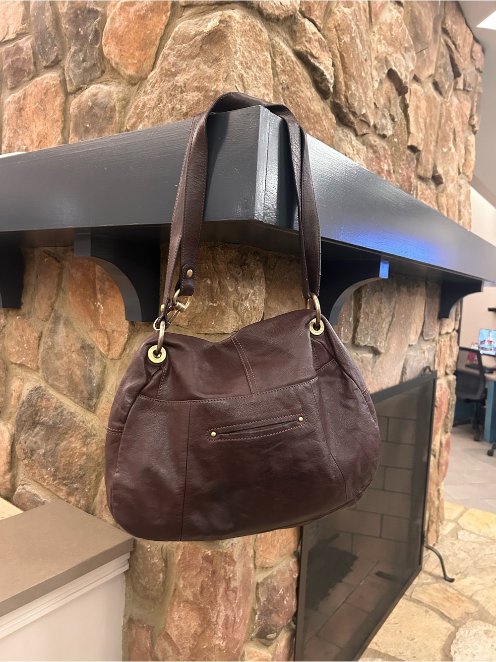 Purse ❤️Brown Leather Bag with Gold Hardware-leather!
